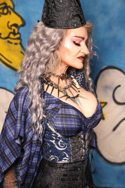 15. Cropped Vixen in Navy & Silver Medallion W/collar in Blue Troubadour - The Sapphire Séance Collection