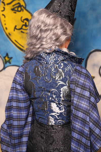 15. Cropped Vixen in Navy & Silver Medallion W/collar in Blue Troubadour - The Sapphire Séance Collection