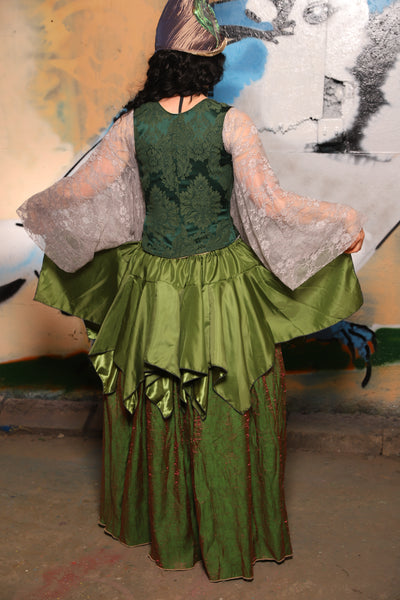 Mini Fairy Skirt in Moss Matte Reverse Satin - The "Thrice as Nice" Collection