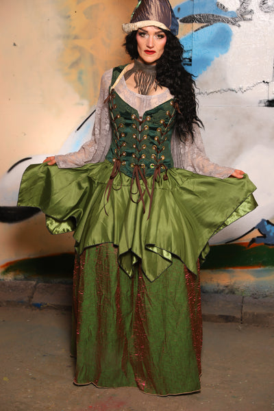 Mini Fairy Skirt in Moss Matte Reverse Satin - The "Thrice as Nice" Collection