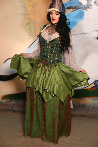 Mini Fairy Skirt in Moss Matte Reverse Satin - The "Thrice as Nice" Collection