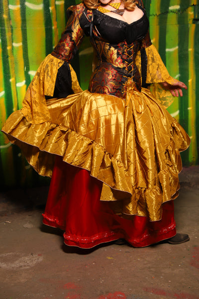Crescent Skirt w/ Ruffle in Gold Pintuck - The Eternal Flame Collection