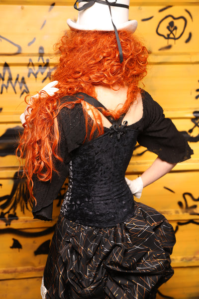 Petite Crossfire Corset in Black Brush Strokes w/ Front Panels in Skeletons - The Parlay and Promenade Collection