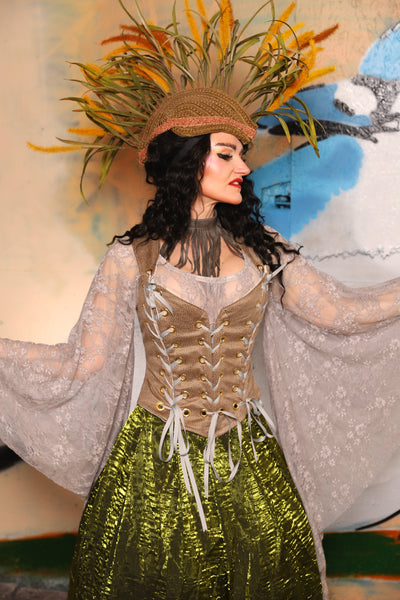 Triple Threat Overbust in Sand Faux Leather - The "Thrice as Nice" Collection