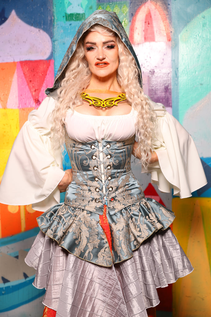 21. Petite Hooded Vixen in Powder Blue Damask - The World of Laughter and Hopes Collection
