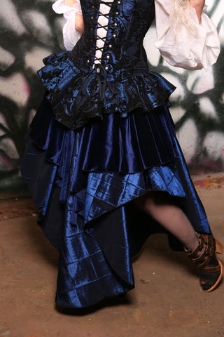 Deluxe Tie-On Two-Tier Peplum Ruffle in Blue & Black Medallion #14 - The Gemstone Alley Collection