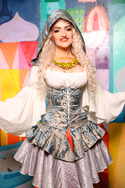 21. Petite Hooded Vixen in Powder Blue Damask - The World of Laughter and Hopes Collection
