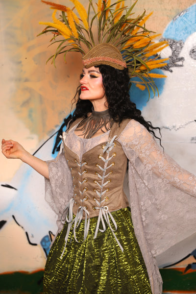 Triple Threat Overbust in Sand Faux Leather - The "Thrice as Nice" Collection