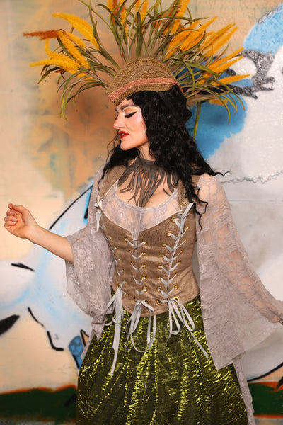 Triple Threat Overbust in Sand Faux Leather - The "Thrice as Nice" Collection