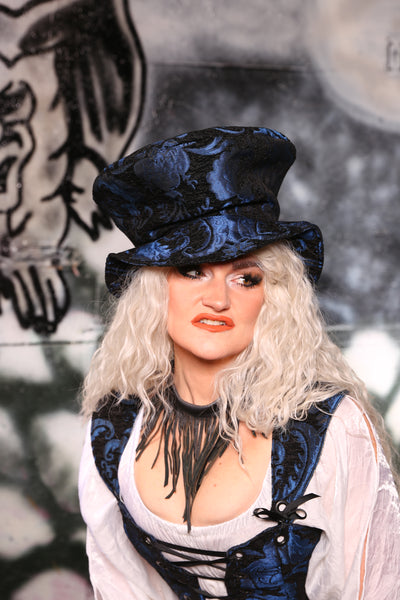 Mad Hatter Hat in Blue & Black Medallion #22 - The Gemstone Alley Collection