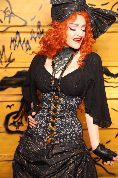 42. Wench in Black Brush Strokes w/Front Panels in Dancing Skeleton - The Parlay and Promenade Collection