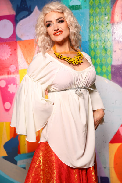 14. Flounce Blouse in White Foam Cotton - The World of Laughter and Hopes Collection