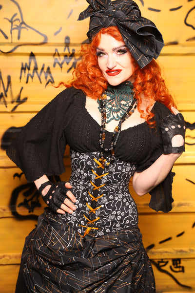 42. Wench in Black Brush Strokes w/Front Panels in Dancing Skeleton - The Parlay and Promenade Collection