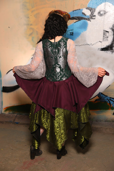 Mini Fairy Skirt in Wine-Dark Sea Matte Reverse Satin - The "Thrice as Nice" Collection