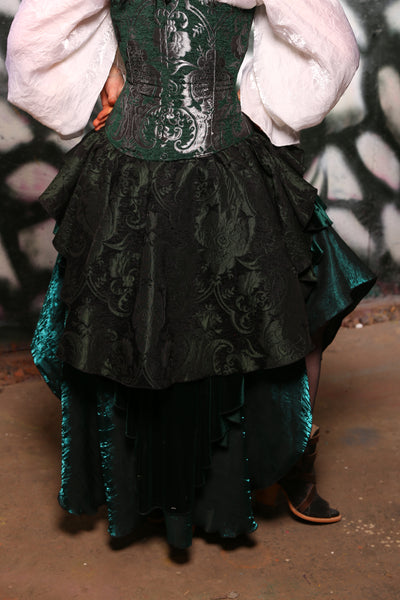 Deluxe Tie-On Two-Tier Peplum Ruffle in Black & Green Medallion #10 - The Gemstone Alley Collection