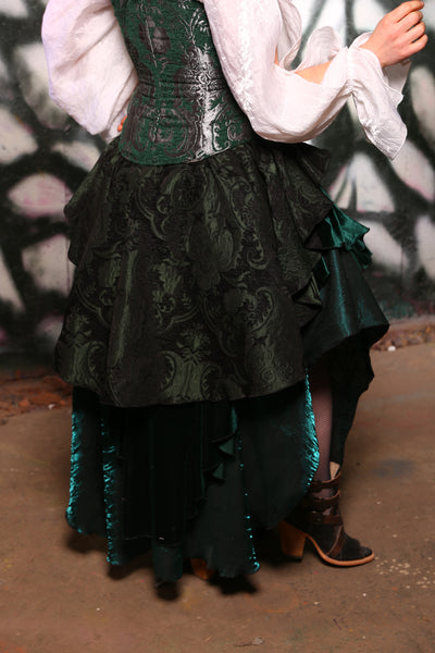 Deluxe Tie-On Two-Tier Peplum Ruffle in Black & Green Medallion #10 - The Gemstone Alley Collection