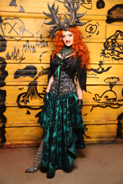 05. Crescent Skirt in Emerald & Black Filigree - The Parlay and Promenade Collection