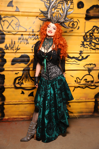 05. Crescent Skirt in Emerald & Black Filigree - The Parlay and Promenade Collection