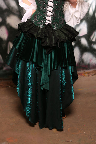 Deluxe Tie-On Two-Tier Peplum Ruffle in Black & Green Medallion #10 - The Gemstone Alley Collection