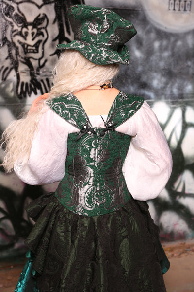 Petite Aurora Corset in Emerald & Silver Medallion #33 - The Gemstone Alley Collection