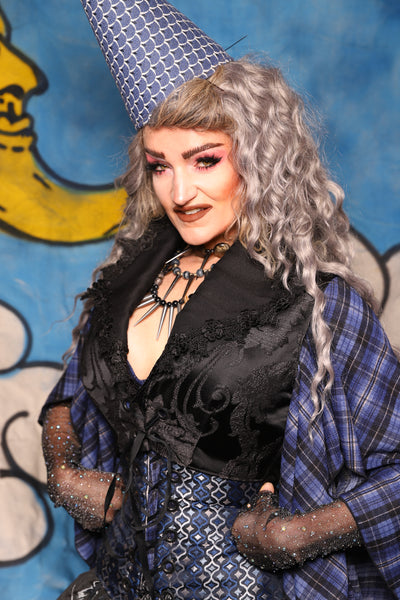 48. Wren Overbust in Black Damask Jacquard - The Sapphire Séance Collection