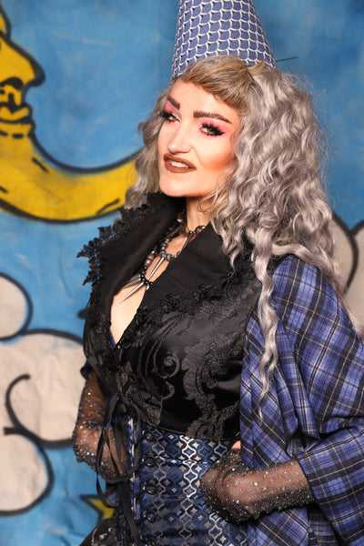 48. Wren Overbust in Black Damask Jacquard - The Sapphire Séance Collection