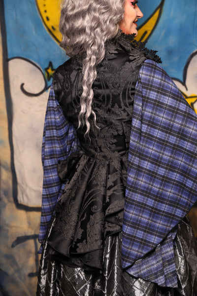 48. Wren Overbust in Black Damask Jacquard - The Sapphire Séance Collection