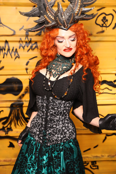 41. Wench Corset in Black Tendrils w/Dancing Skeletons - The Parlay and Promenade Collection