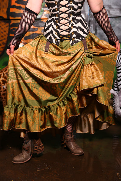 Carousel Skirt in Planet Earth Faux Silk - Safari, So Good Collection