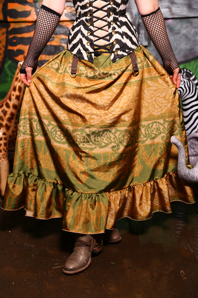 Carousel Skirt in Planet Earth Faux Silk - Safari, So Good Collection