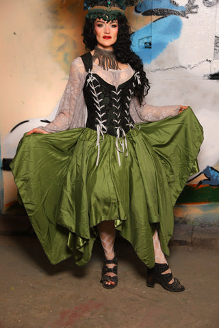 Fairy Skirt in Moss Matte Reverse Satin - The "Thrice as Nice" Collection