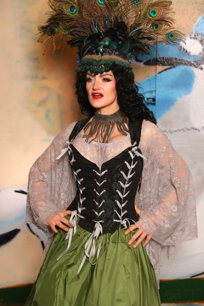Triple Threat Overbust in Black & Green Medallion - The "Thrice as Nice" Collection
