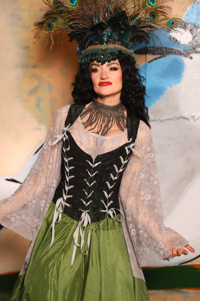 Triple Threat Overbust in Black & Green Medallion - The "Thrice as Nice" Collection