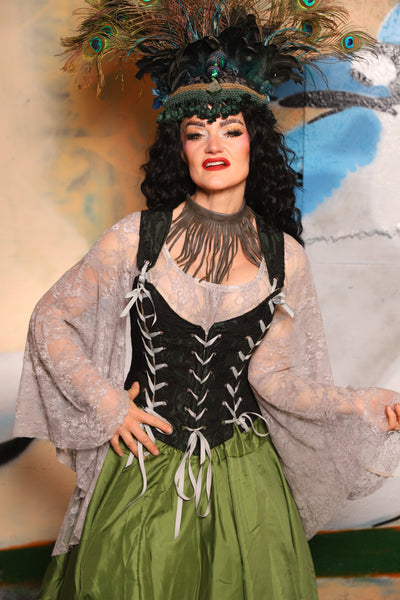 Triple Threat Overbust in Black & Green Medallion - The "Thrice as Nice" Collection