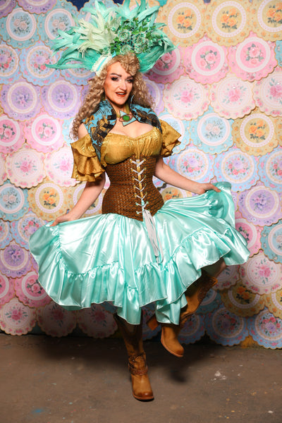 26. Mini Fairy Skirt w/ruffle in Tideglass Mint Shiny Satin - The Minerally Mine Collection