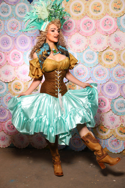 26. Mini Fairy Skirt w/ruffle in Tideglass Mint Shiny Satin - The Minerally Mine Collection