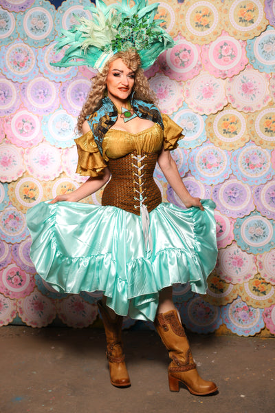 26. Mini Fairy Skirt w/ruffle in Tideglass Mint Shiny Satin - The Minerally Mine Collection