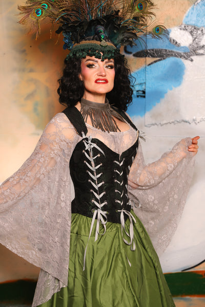 Triple Threat Overbust in Black & Green Medallion - The "Thrice as Nice" Collection