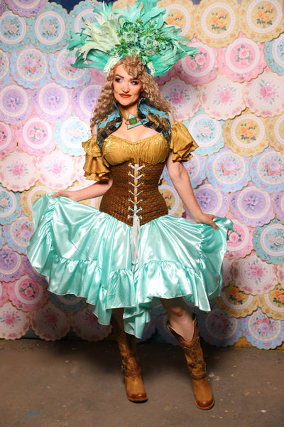 26. Mini Fairy Skirt w/ruffle in Tideglass Mint Shiny Satin - The Minerally Mine Collection