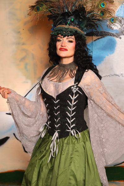 Triple Threat Overbust in Black & Green Medallion - The "Thrice as Nice" Collection