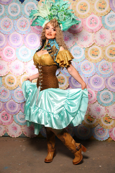 26. Mini Fairy Skirt w/ruffle in Tideglass Mint Shiny Satin - The Minerally Mine Collection