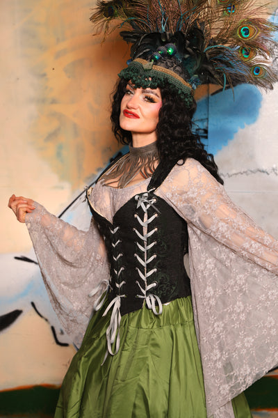 Triple Threat Overbust in Black & Green Medallion - The "Thrice as Nice" Collection