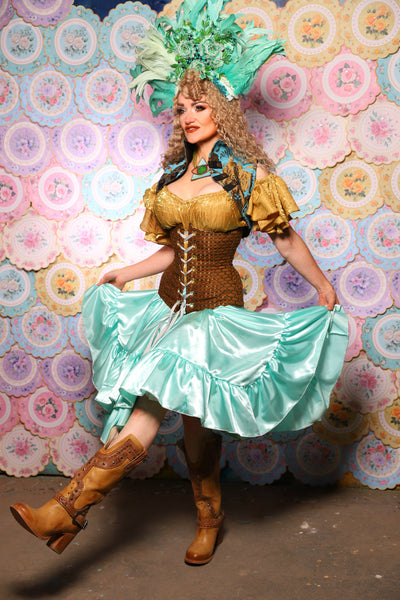 26. Mini Fairy Skirt w/ruffle in Tideglass Mint Shiny Satin - The Minerally Mine Collection