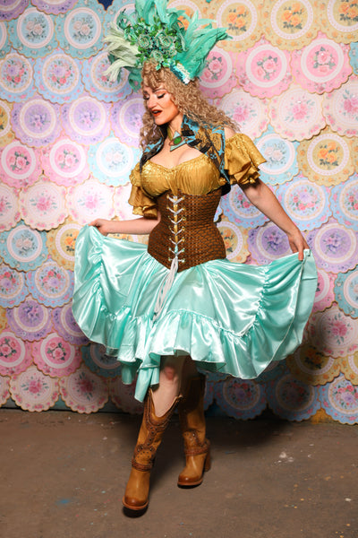 26. Mini Fairy Skirt w/ruffle in Tideglass Mint Shiny Satin - The Minerally Mine Collection