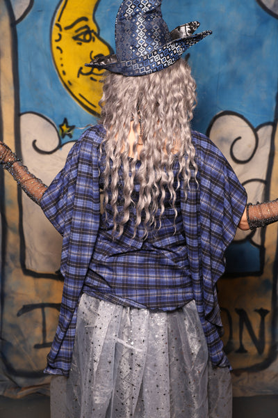 06. Classic Blouse w/waterfall sleeves in Spell-light Plaid - The Sapphire Séance Collection