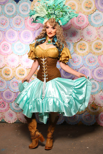26. Mini Fairy Skirt w/ruffle in Tideglass Mint Shiny Satin - The Minerally Mine Collection