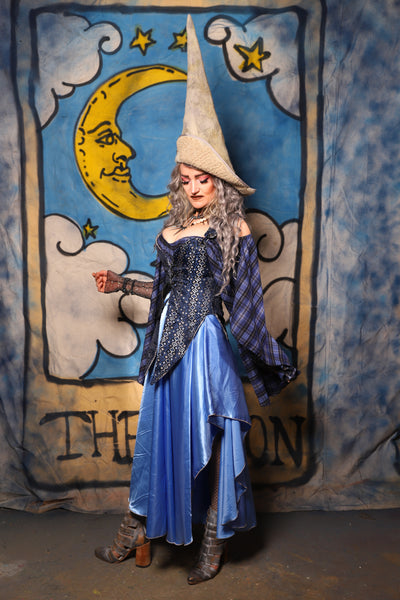 09. Crescent Skirt in Clear Sky Blue Crepe Satin - The Sapphire Séance Collection