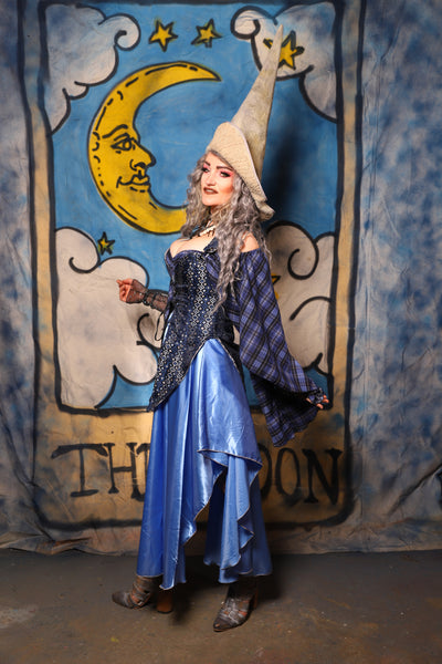 09. Crescent Skirt in Clear Sky Blue Crepe Satin - The Sapphire Séance Collection
