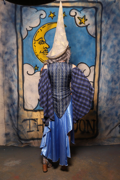 09. Crescent Skirt in Clear Sky Blue Crepe Satin - The Sapphire Séance Collection