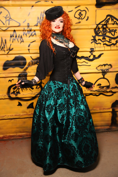 38. Tulip Skirt in Emerald & Black Filigree - The Parlay and Promenade Collection